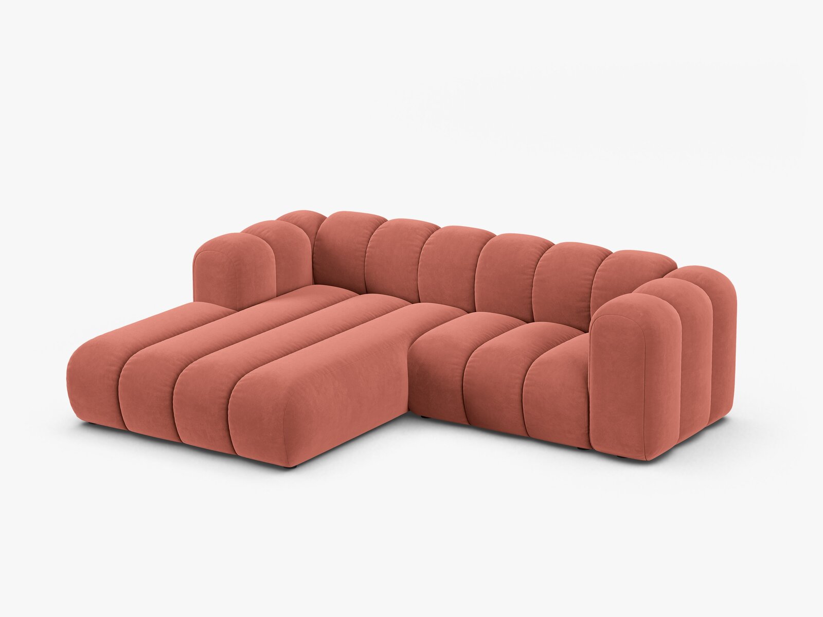 Micadoni Modulares Ecksofa Lupine 3-Sitzer Links Samt Salvador Koralle