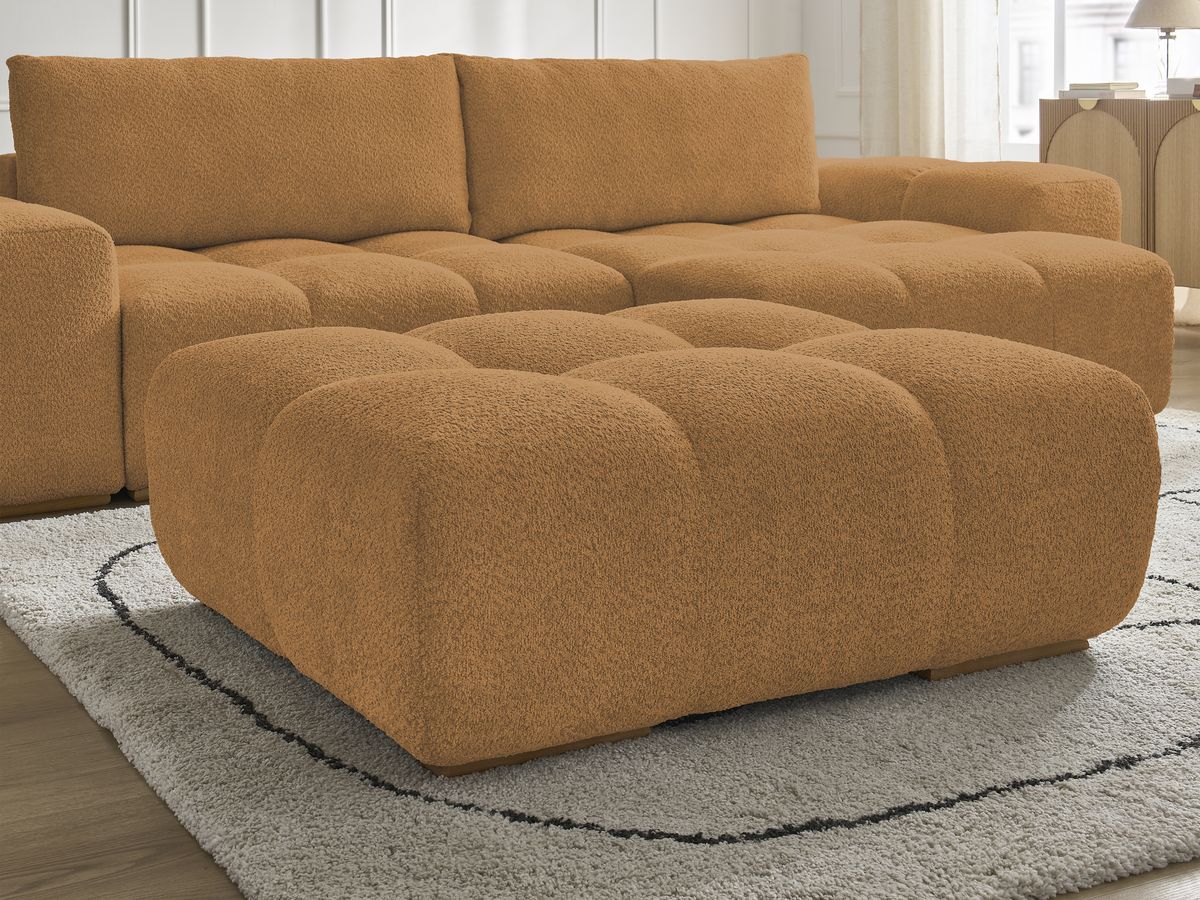 Bobochic Anakin Ecksofa mit Pouf, 2 Kissen Bouclé-Stoff Gelb
