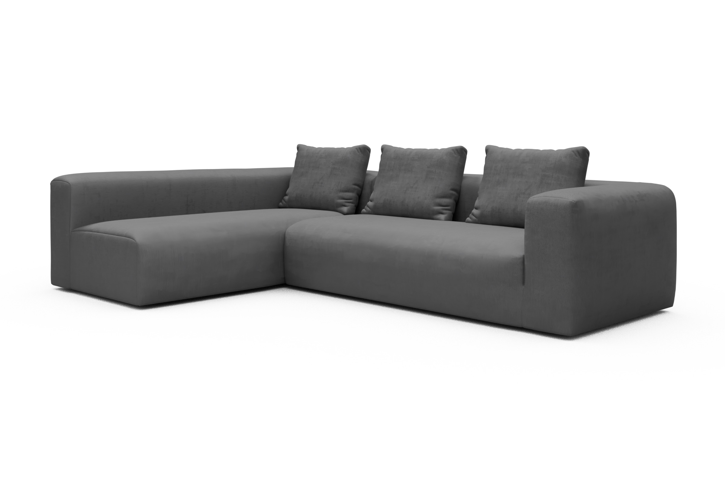 Ecksofa Fred 2x 2,5-Sitzer links offen Cordufine-Grey