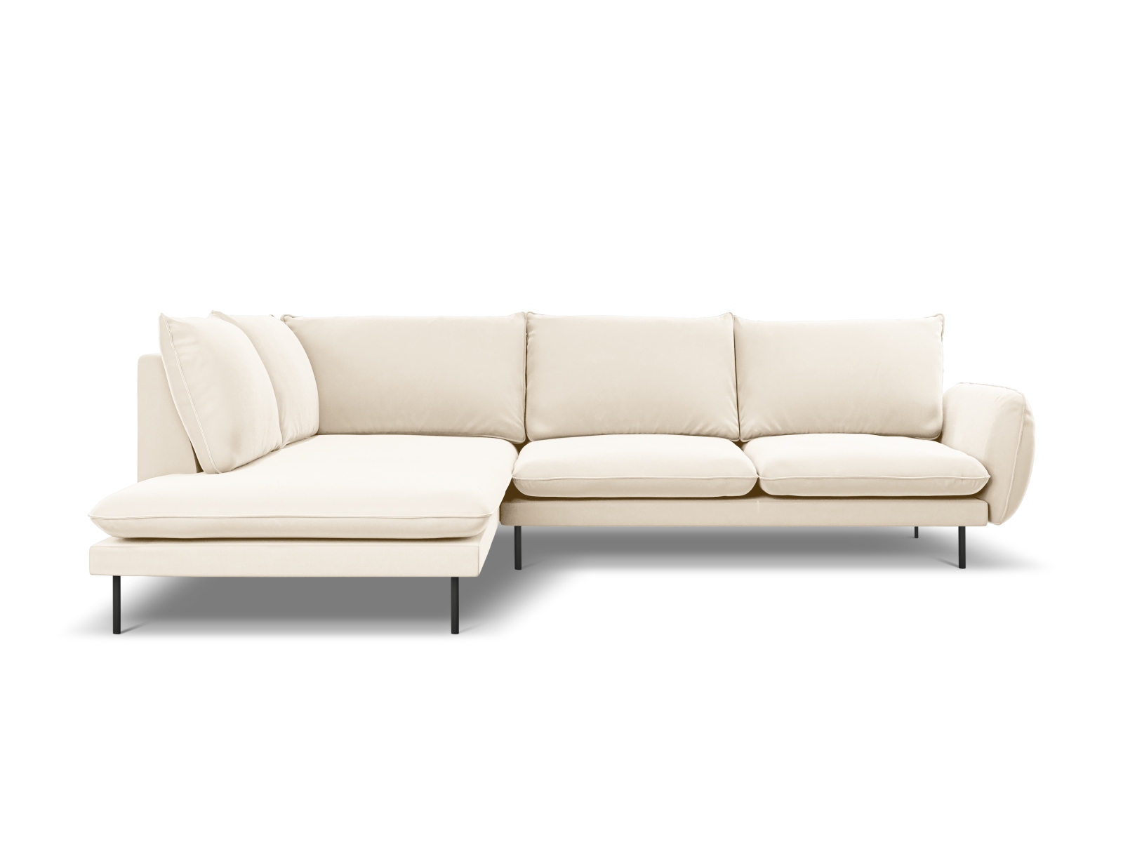 Cosmopolitan Design Ecksofa Vienna 6-Sitzer Samt Bluvel Helles Beige Links Beine Schwarzes Metall
