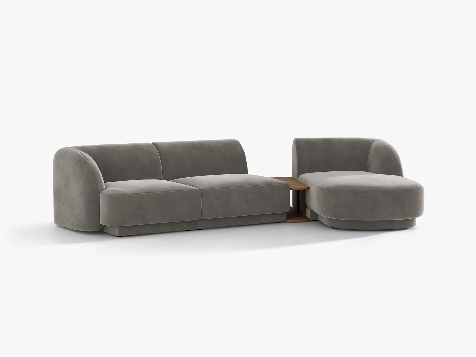 Micadoni Modulares Sofa Miley mit Recamiere 3-Sitzer Rechts Samt Bluvel Hellgrau