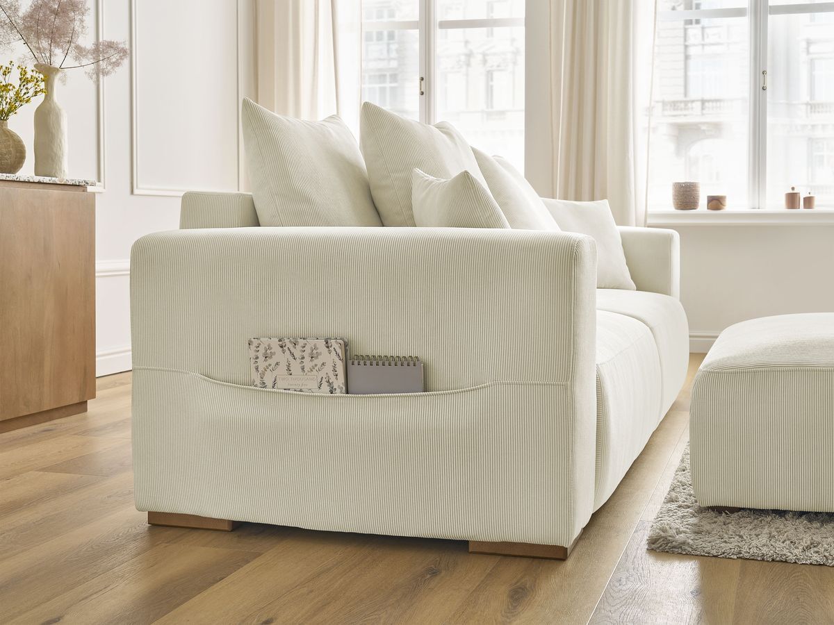 Bobochic Sidonie Schlafsofa 4-Sitzer mit Bettkasten und Pouf Cordsamt Beige