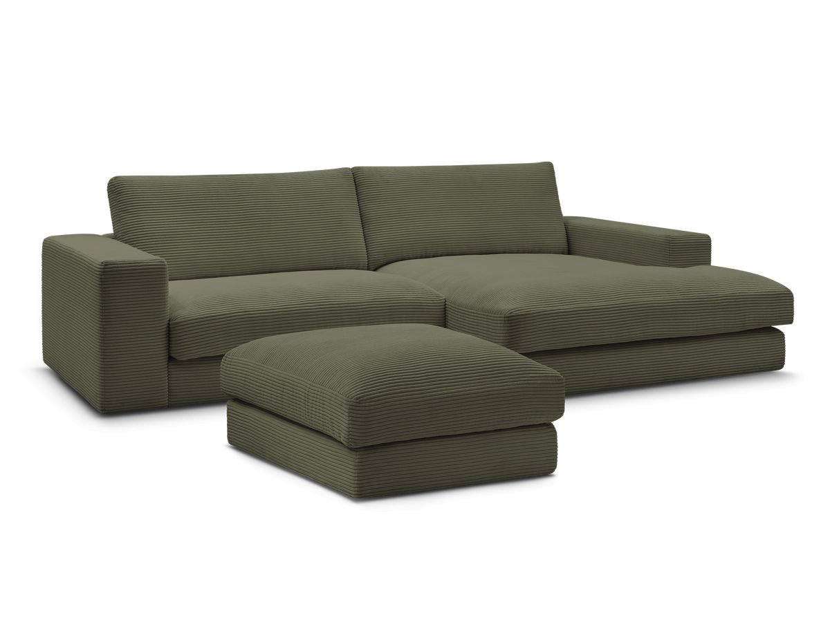 Bobochic Leonard Ecksofa mit Pouf 274 × 159 cm Cordsamt Hellgrün Ecke rechts