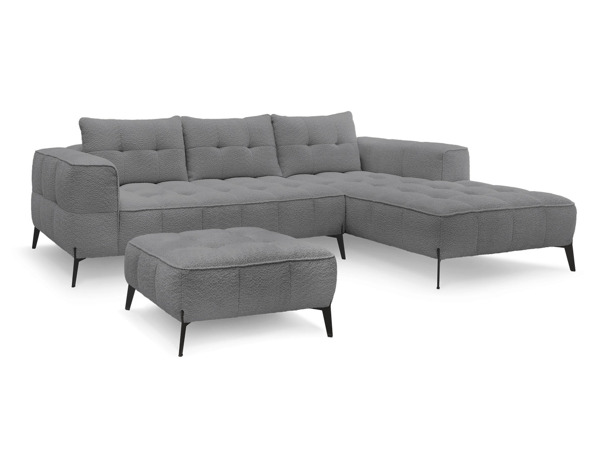 Bobochic Anis Ecksofa mit Pouf Bouclé-Stoff Dunkelgrau Ecke rechts