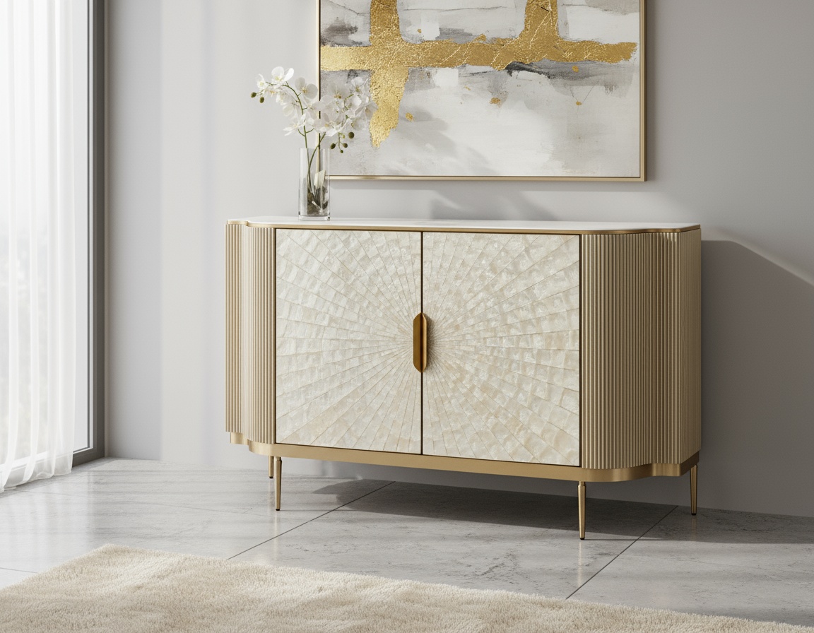 Livin Hill Sideboard Stilig 150 cm Champagnergold, Platte Weiß