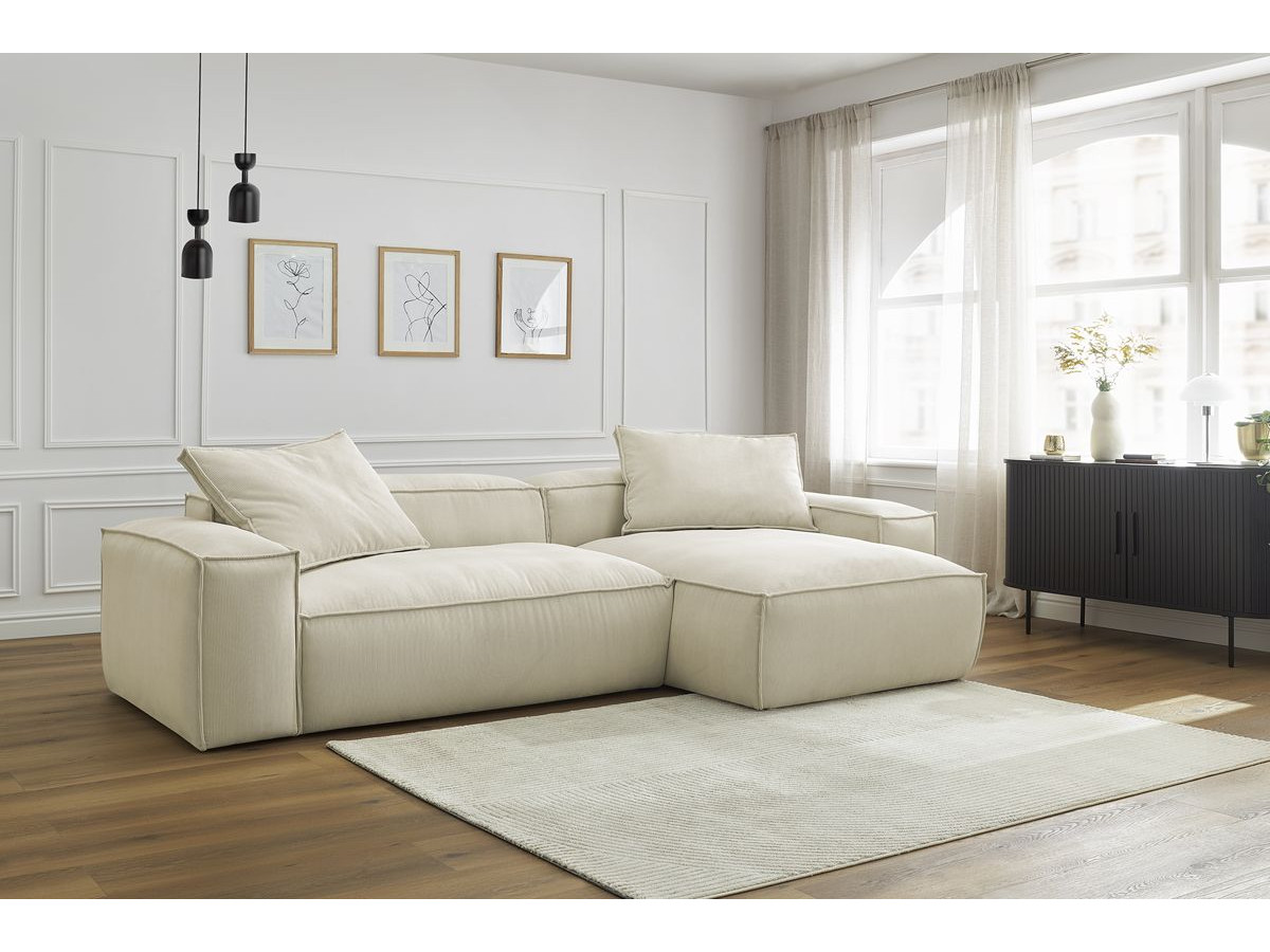 Bobochic Boheme Ecksofa, 3 Kissen Cordsamt Beige