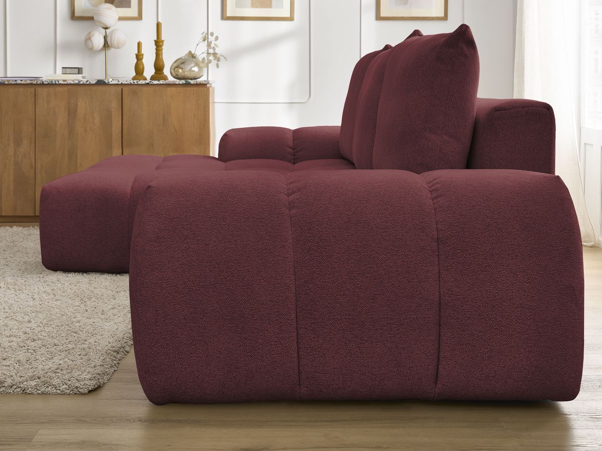 Bobochic Everest Ecksofa mit Schlaffunktion und Bettkasten 318 × 180 cm, 3 Kissen Melange-Stoff Rot Ecke links