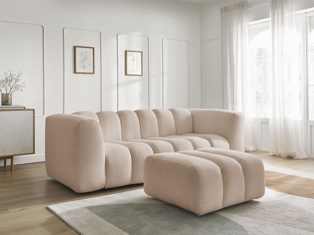 Bobochic Talia Sofa 3-Sitzer mit Pouf Melange-Stoff Beige