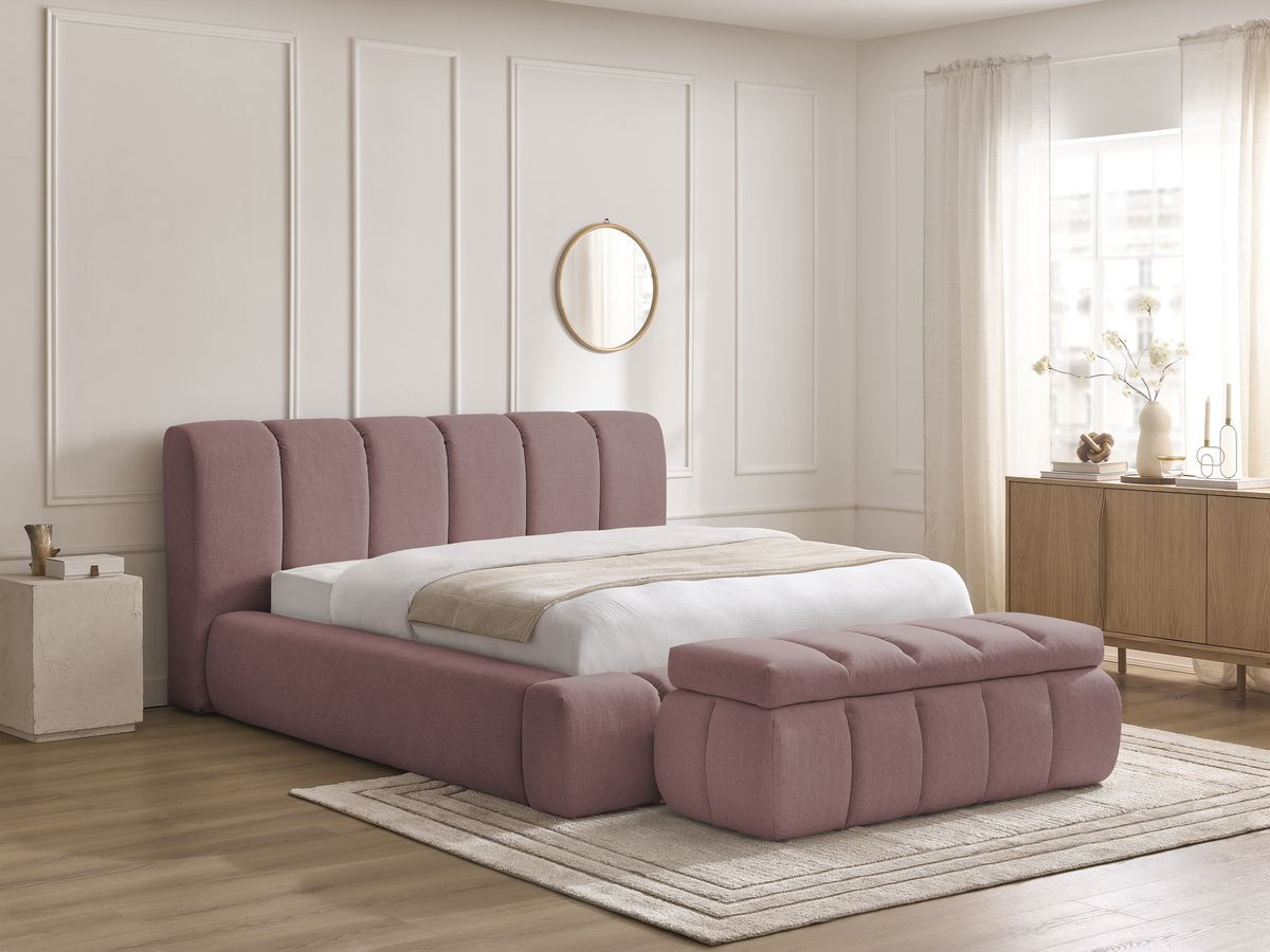 Bobochic Denali Polsterbett mit Bettkasten mit Bettbank Stoff Rosa, Liegefläche 140 × 190 cm