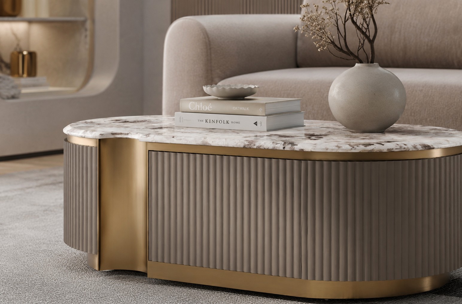 Livin Hill Couchtisch Stilig 122 × 60 × 45 cm Dunkles Taupe, Platte Taupe/Kühles Dunkelbraun