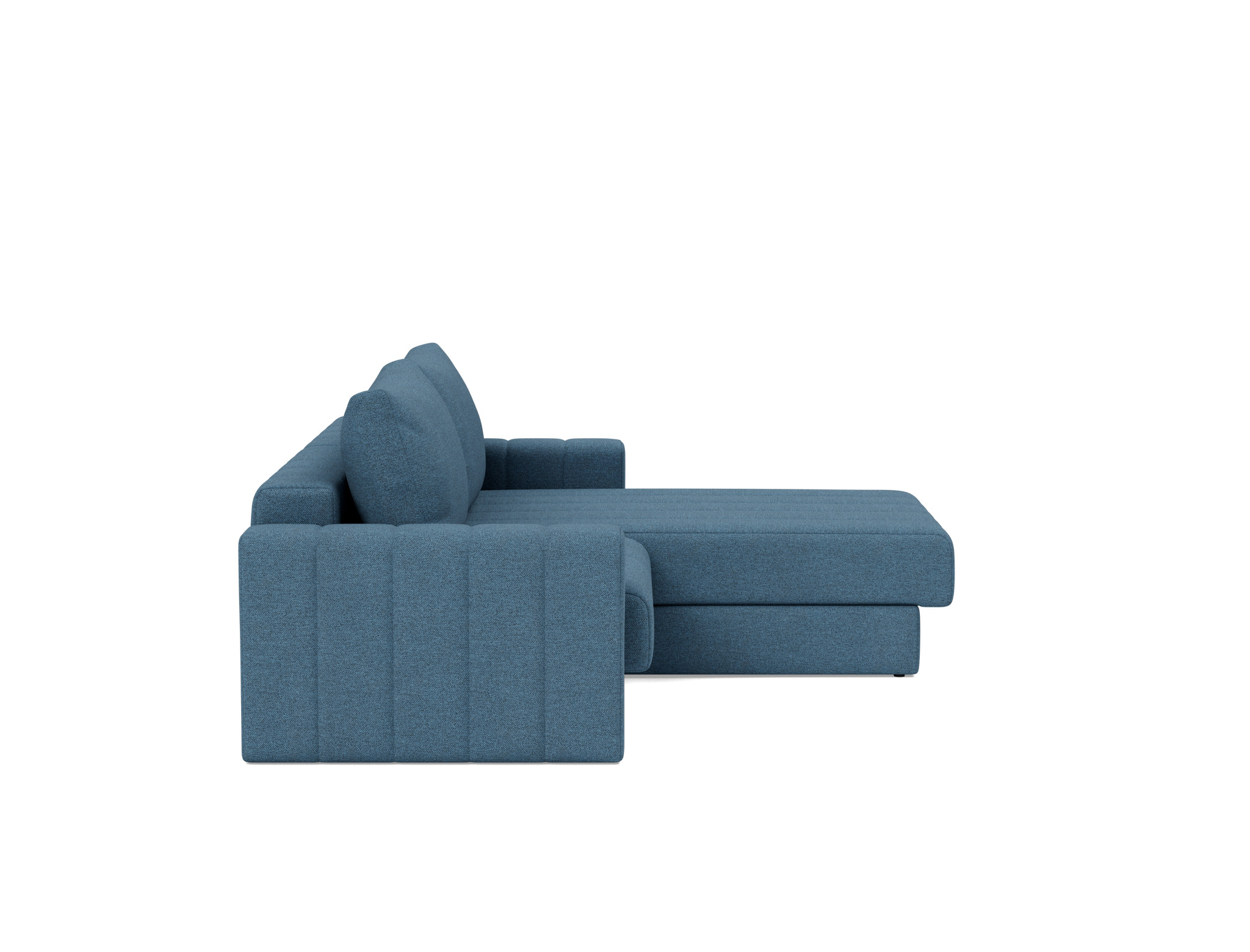 Schlafsofa Akello mit Chaiselongue und Armlehnen Strukturierter Stoff Weda 302-Weda-Blue