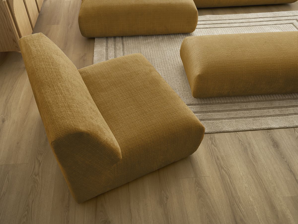 Bobochic Sirius Ecksofa mit Pouf 405 × 170 cm Strukturstoff Gelb Ecke links