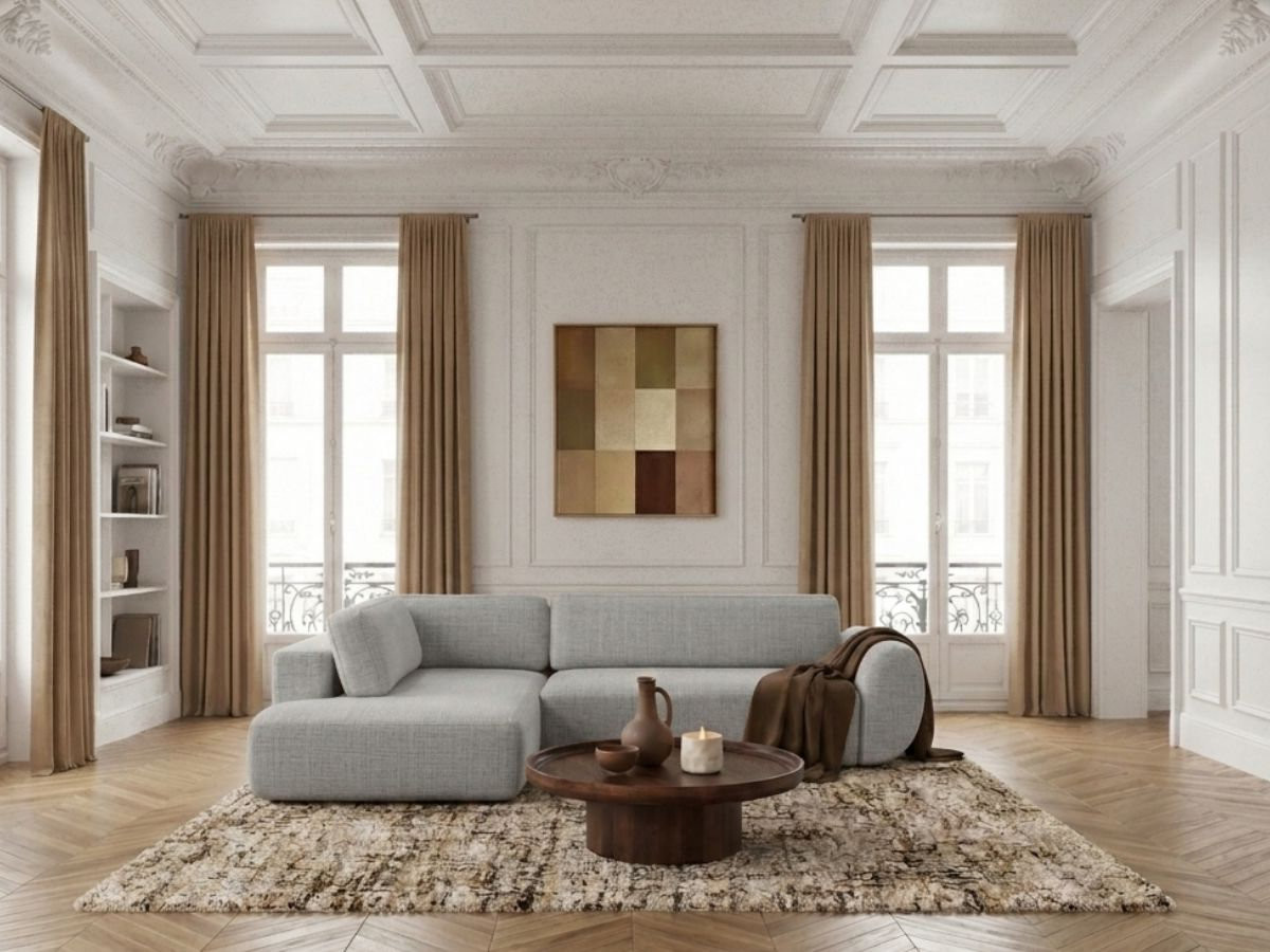 Bobochic Denise Ecksofa mit Schlaffunktion und Bettkasten 256 × 197 cm Strukturstoff Hellgrau Ecke links