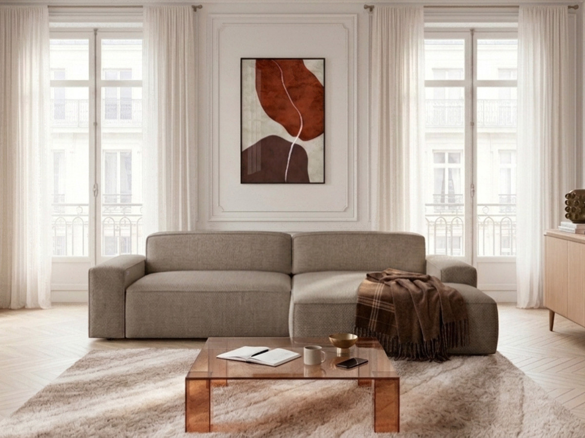 Bobochic Abel Ecksofa mit Schlaffunktion Melange-Stoff Taupe Ecke rechts