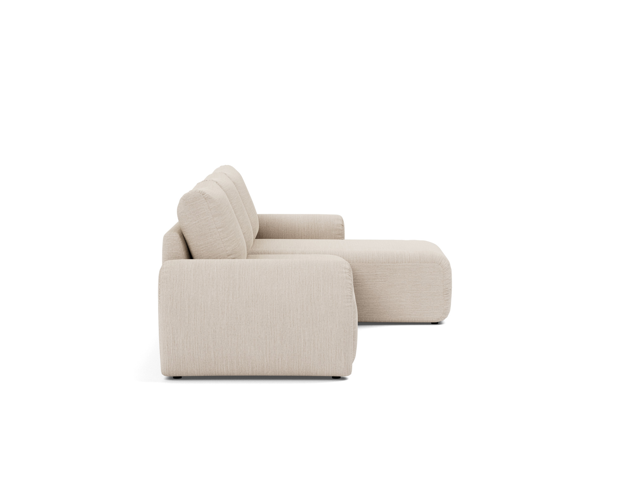 Schlafsofa Norum mit Chaiselongue und Curve-Armlehnen Webstoff Blida 612-Sand-Grey