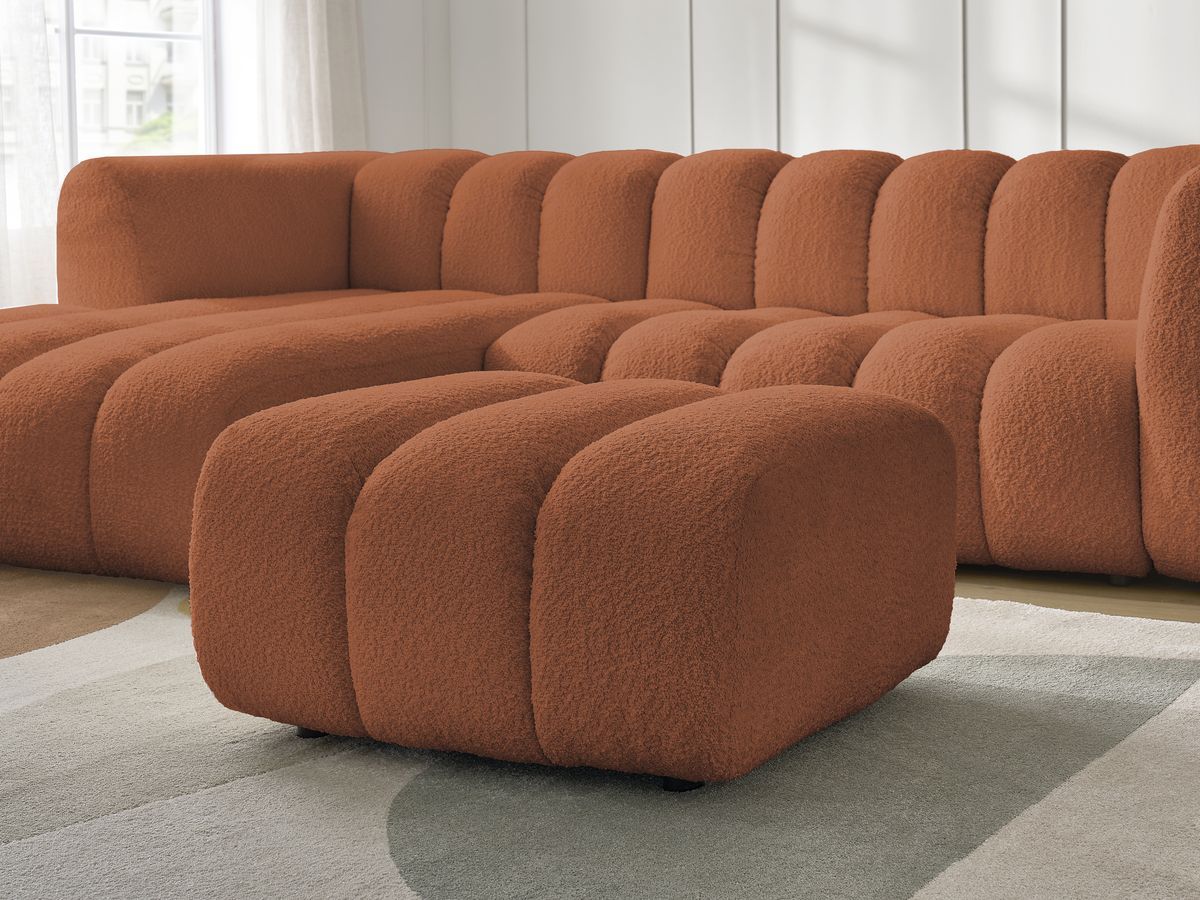 Bobochic Talia Ecksofa mit Pouf Bouclé-Stoff Orange Ecke links