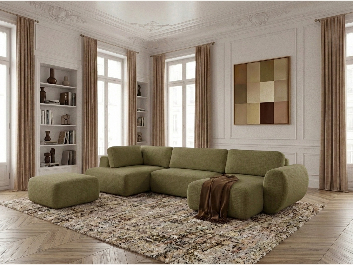 Bobochic Denise Wohnlandschaft mit Pouf Strukturstoff Grün Ecke rechts