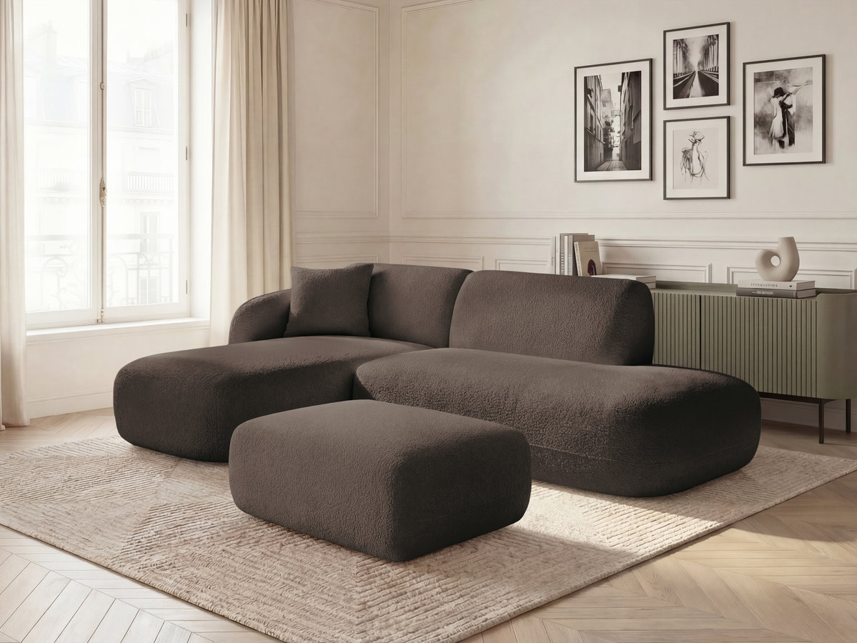Bobochic Anda Ecksofa mit Pouf 241 × 163 cm Chenille Braun Ecke links