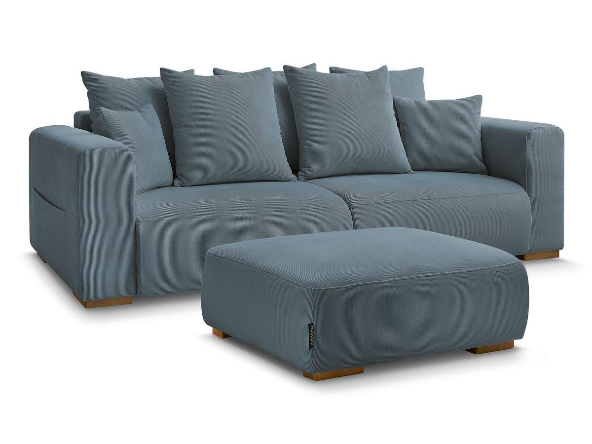Bobochic Sidonie Sofa 4-Sitzer mit Pouf Cordsamt Dunkelblau