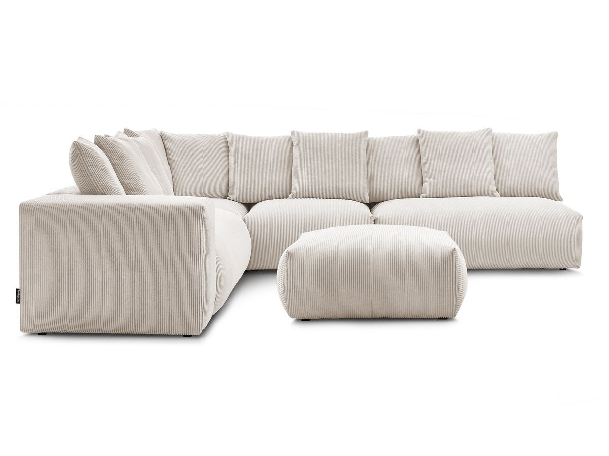 Bobochic Voltaire Ecksofa mit Pouf 322 × 268 cm Cordsamt Beige Ecke links