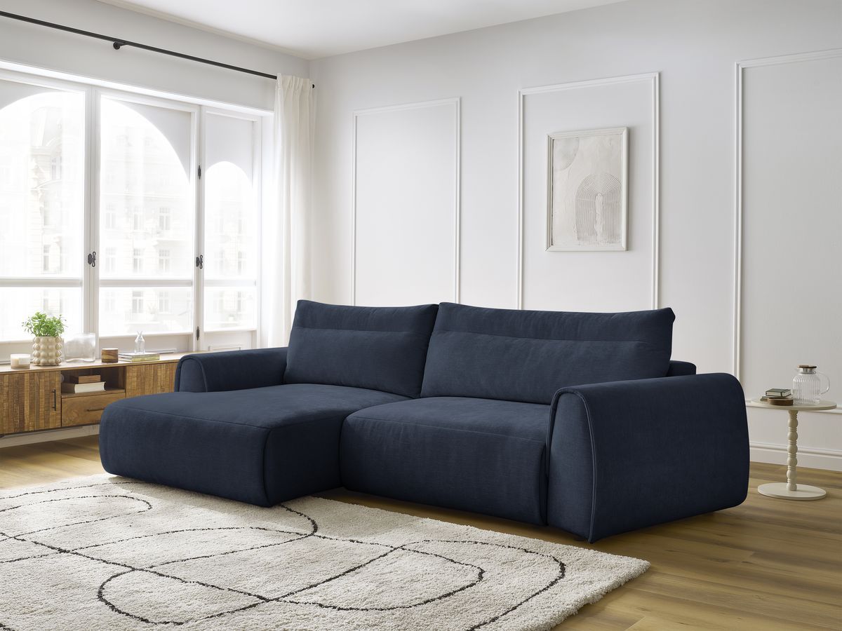 Bobochic Aden Ecksofa 293 × 152 cm Stoff Dunkelblau Ecke links
