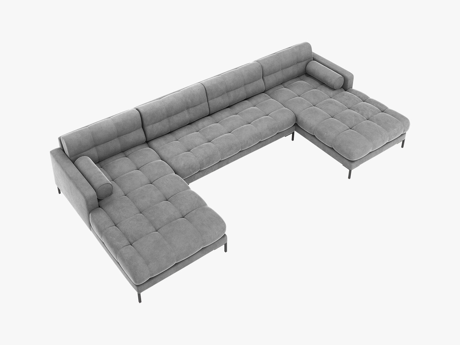 Micadoni Panorama-Sofa Mamaia 6-Sitzer Samt Bluvel Hellgrau schwarze Beine
