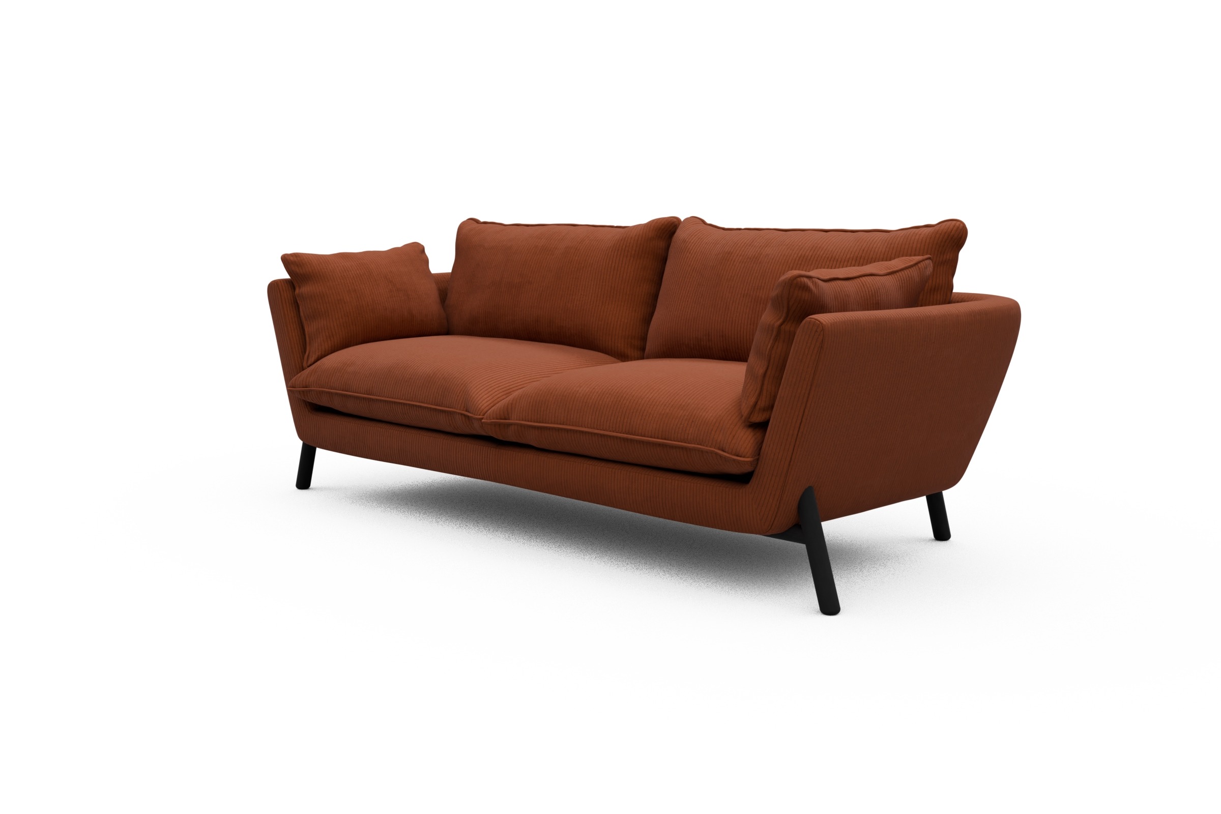 Sofa Emil PREMIUM 3-Sitzer Beinfarbe Eiche Schwarz Corduroy-Burnt-Orange