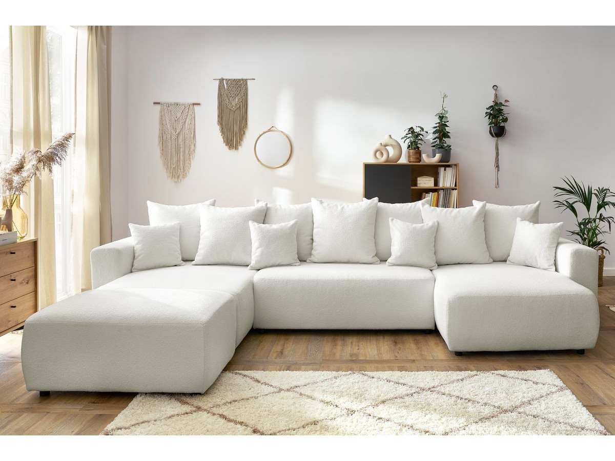 Bobochic Envy Wohnlandschaft mit rechteckigem Pouf Bouclé-Stoff Weiß
