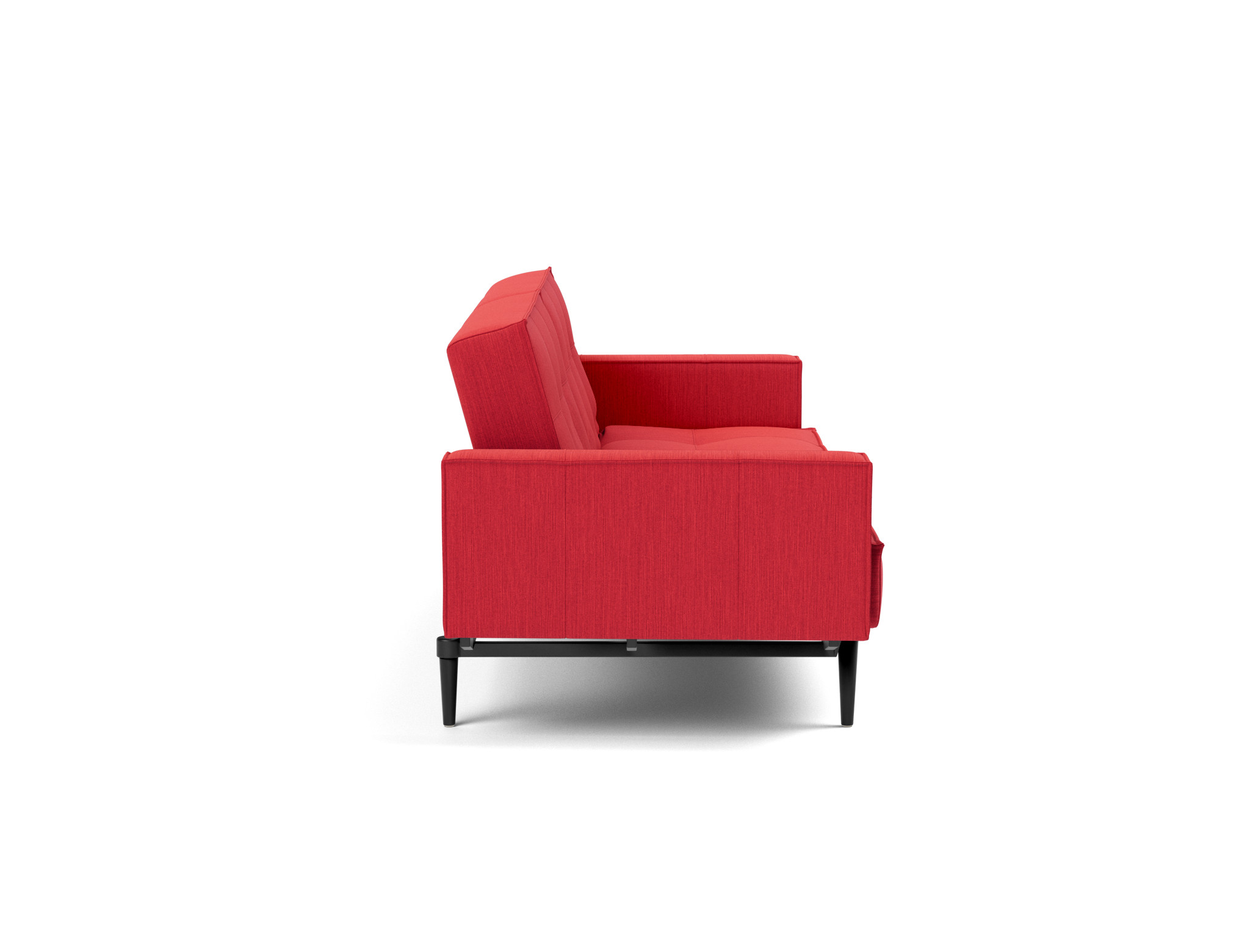 Schlafsofa Splitback mit Armlehnen Flachgewebe Elegance 511-Red Beine Styletto Eiche schwarz
