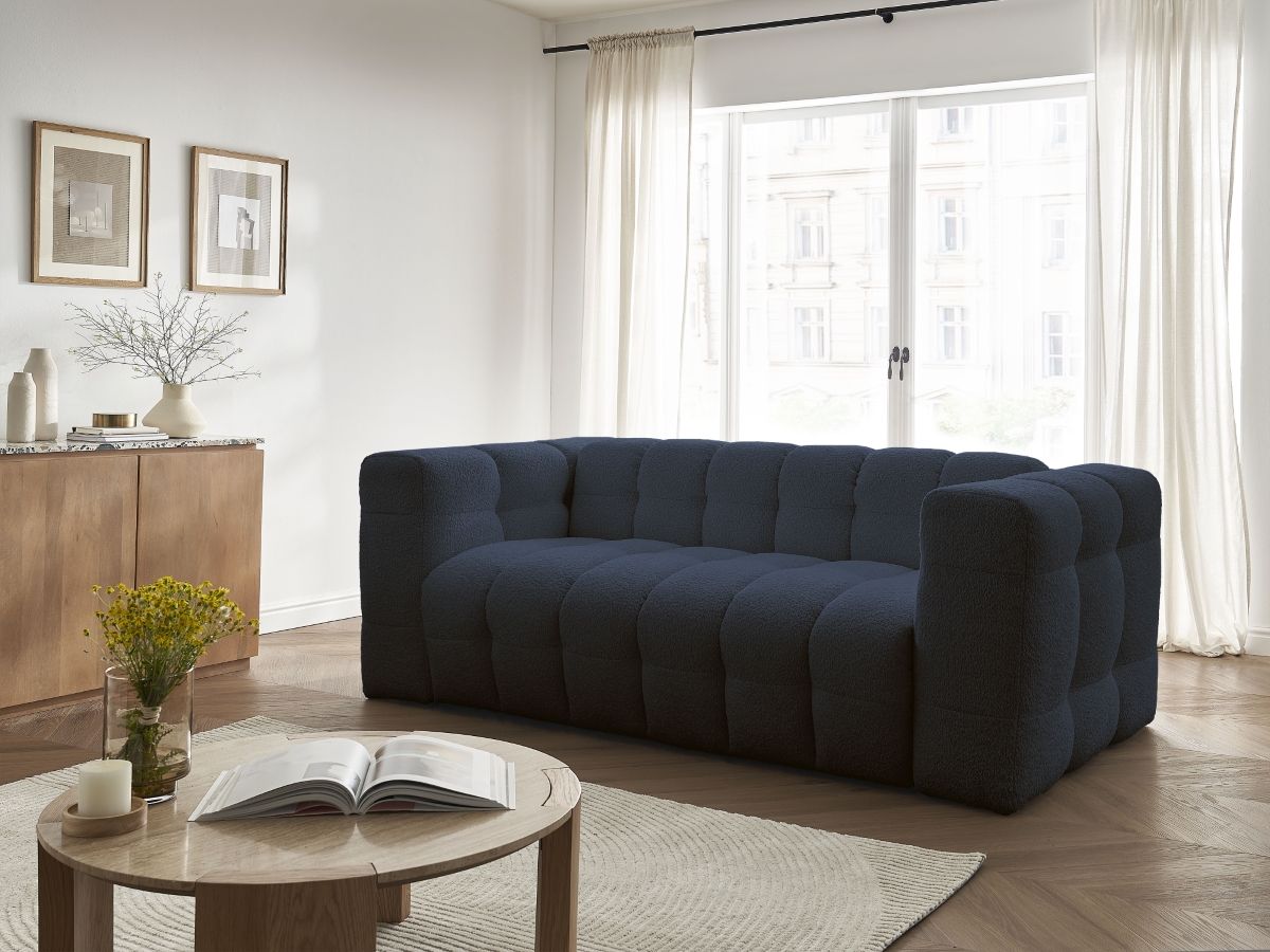 Bobochic Cloud Schlafsofa 3-Sitzer Bouclé-Stoff Dunkelblau