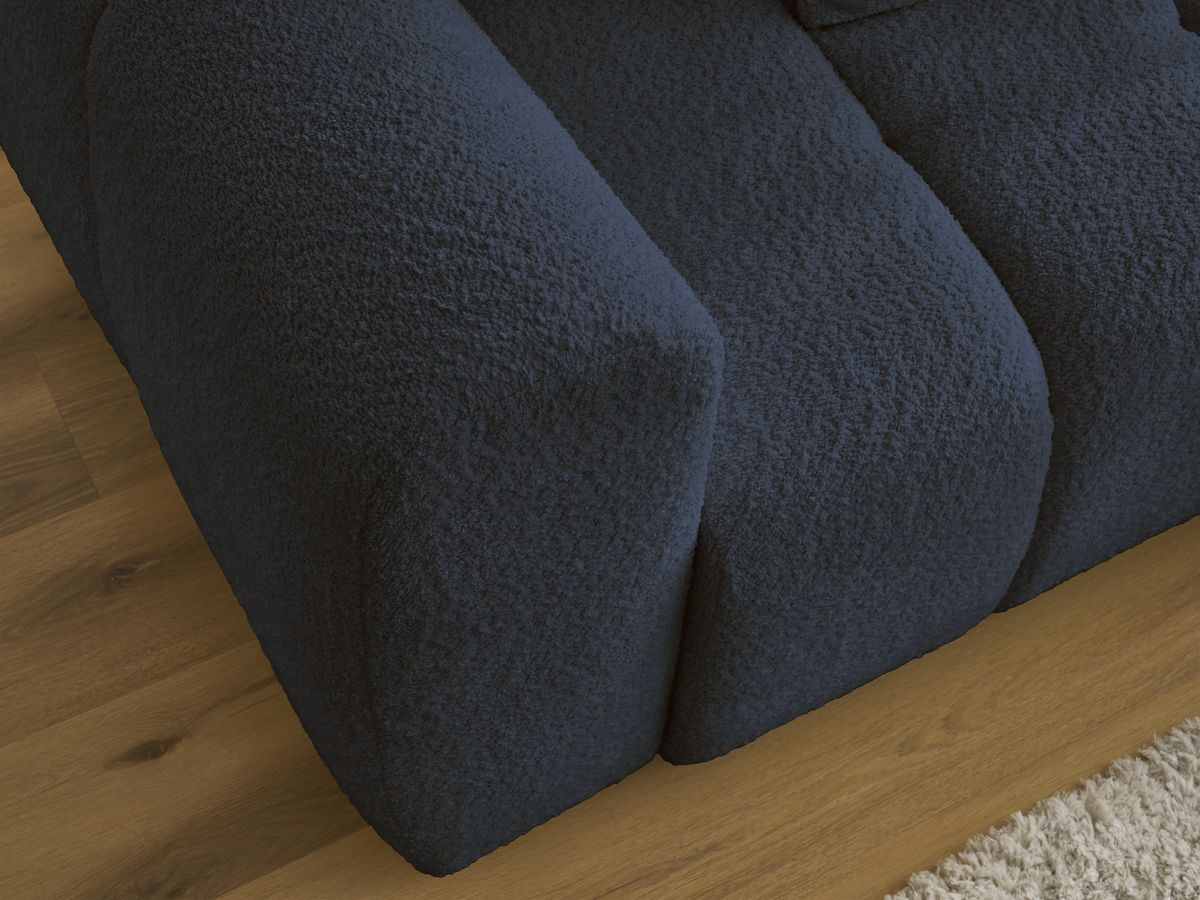 Bobochic Roxelane Ecksofa mit Schlaffunktion und Bettkasten 258 × 150 cm Bouclé-Stoff Dunkelblau Ecke rechts