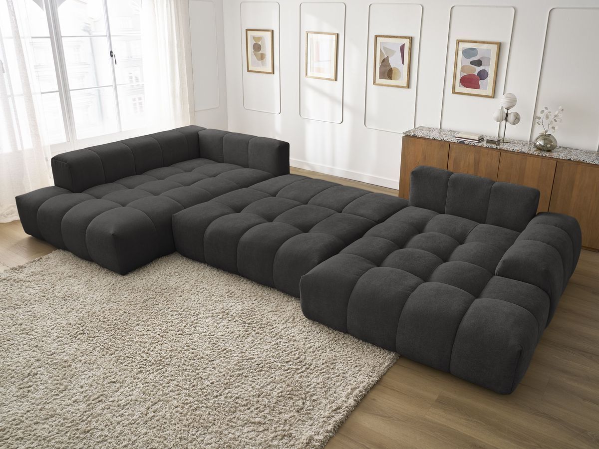 Bobochic Everest Wohnlandschaft, 6 Kissen Strukturstoff Schwarz Ecke rechts