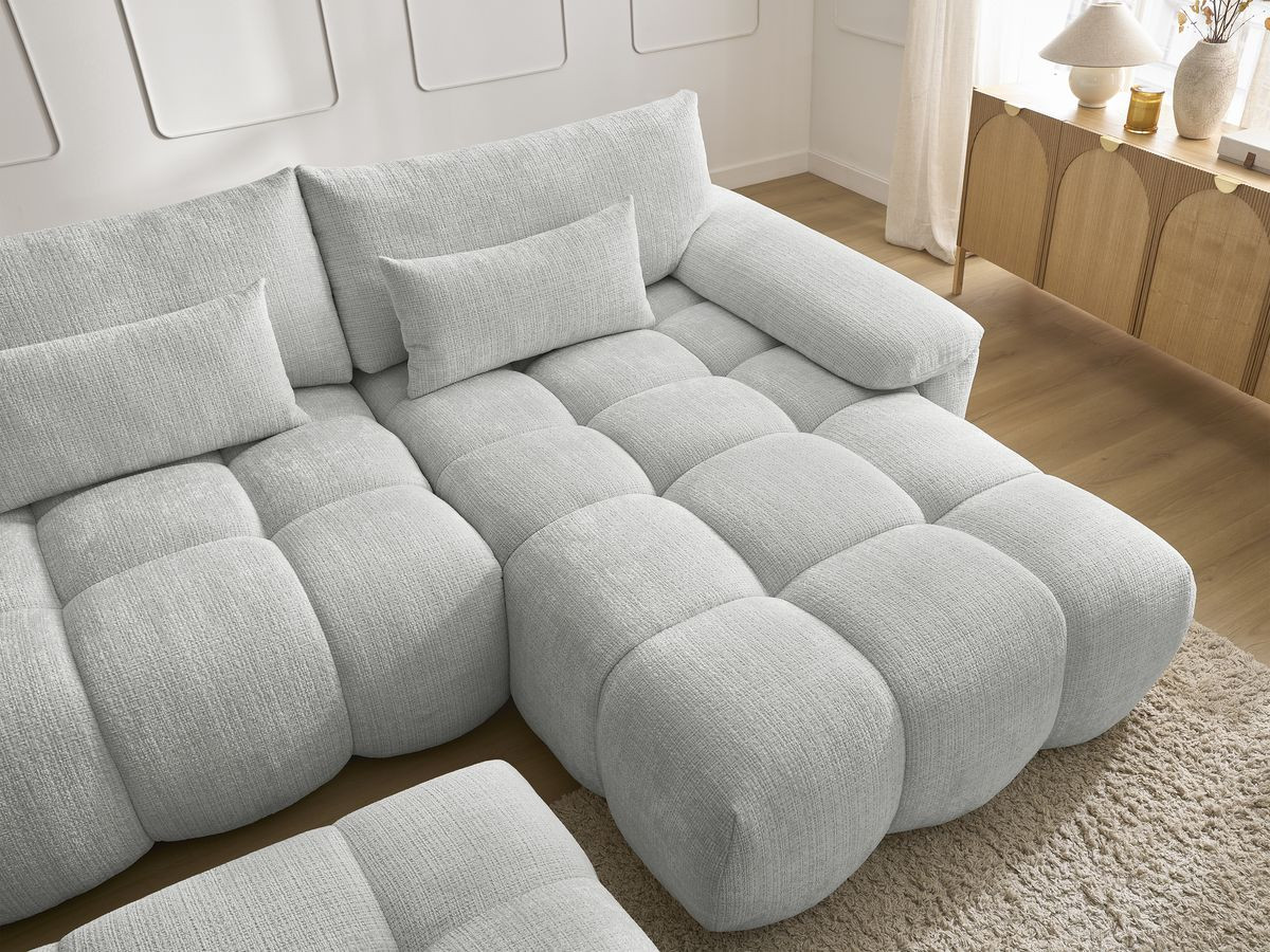 Bobochic Ivane Ecksofa mit Pouf Strukturstoff Hellgrau Ecke rechts