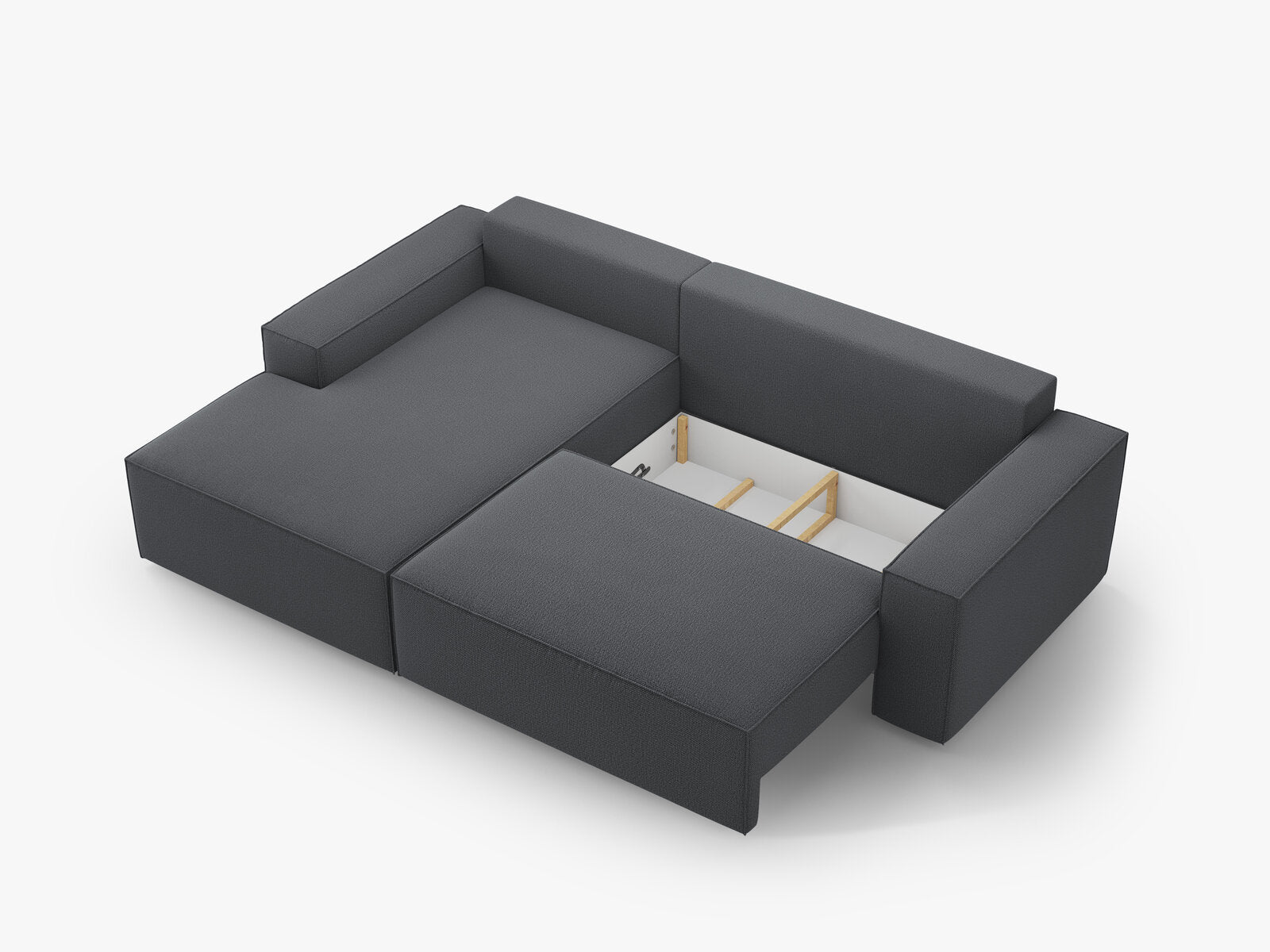 Micadoni Schlaf-Ecksofa Jodie 3-Sitzer Links Strukturierter Stoff Dunkelgrau