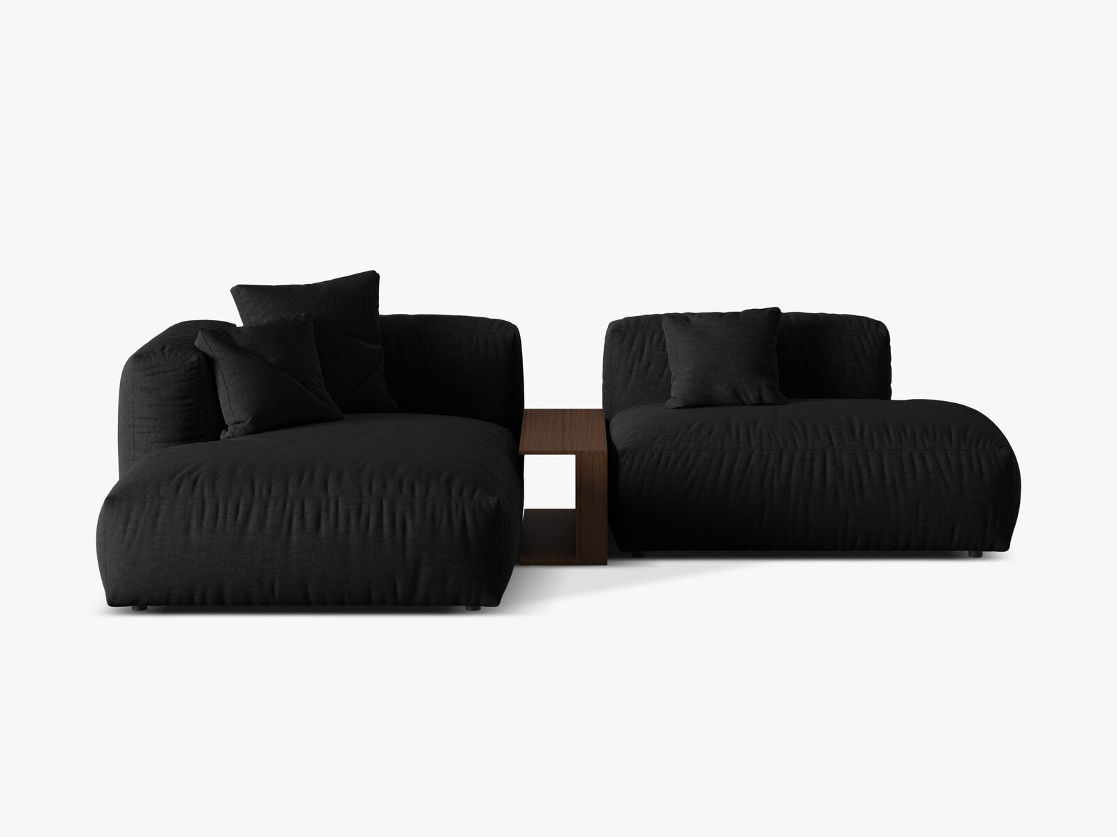 Micadoni Ecksofa Martina 2-Sitzer mit Couchtisch Links Strukturierter Stoff Schwarz