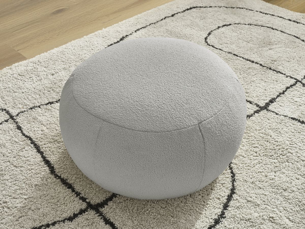 Bobochic Hayden Pouf, rund Bouclé-Stoff Hellgrau, 76 cm