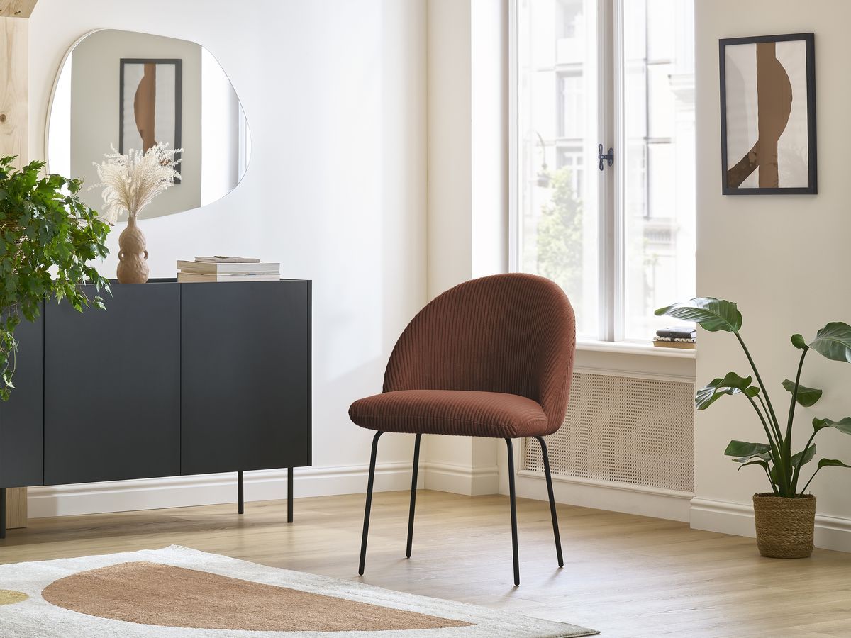 Bobochic Lalie Esszimmerstuhl mit Metallbeinen, schwarz Cordsamt Orange