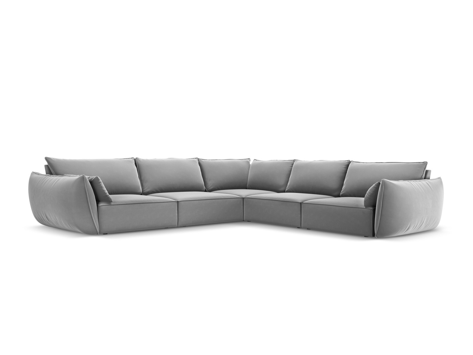 7-Sitzer Velvet Symmetrisches Ecksofa Kaelle | Bezug Grey | Beinfarbe Black Plastic