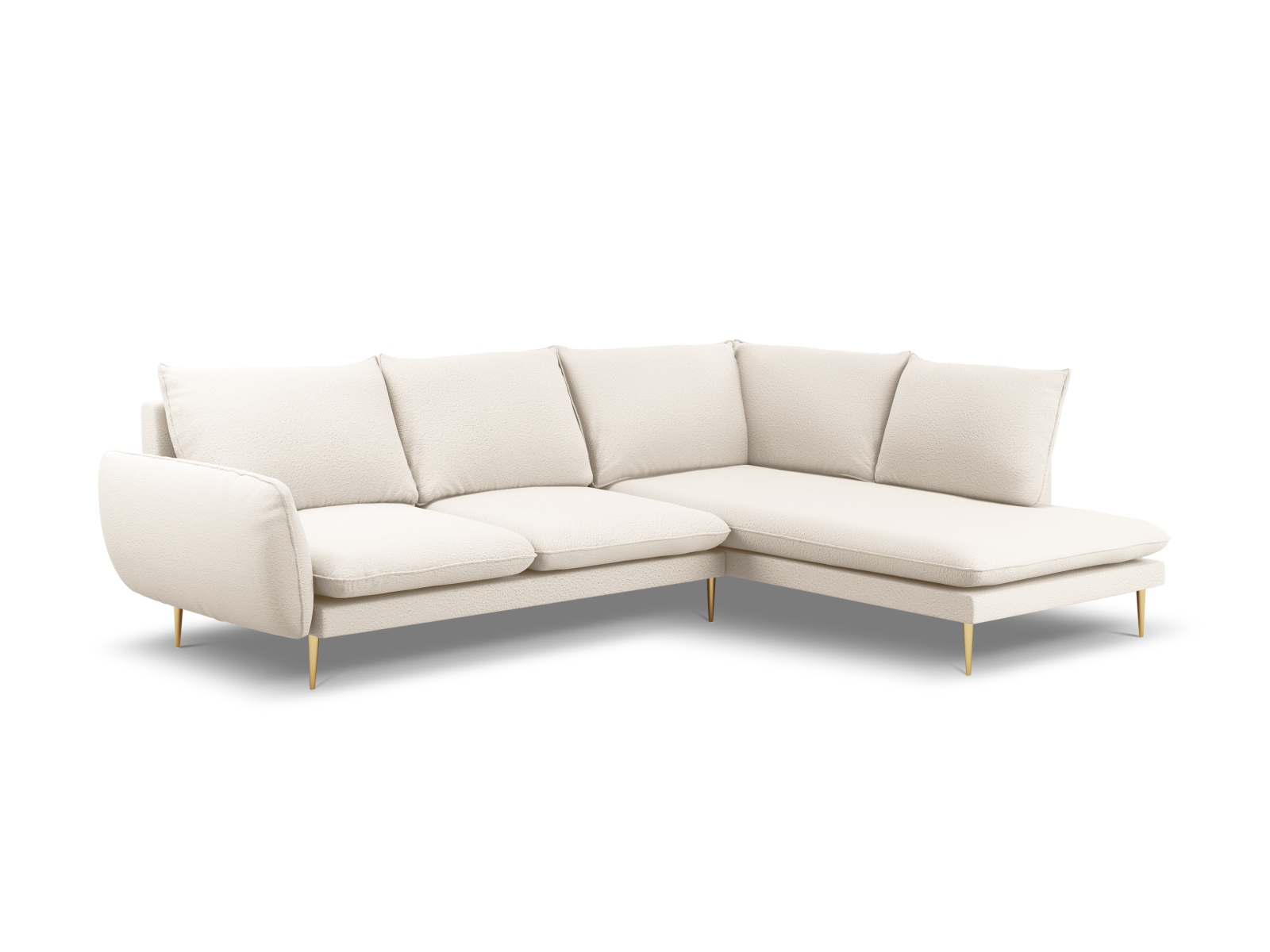 Cosmopolitan Design Ecksofa Vienna 6-Sitzer Boucle Ascot Beige Rechts Beine Gold