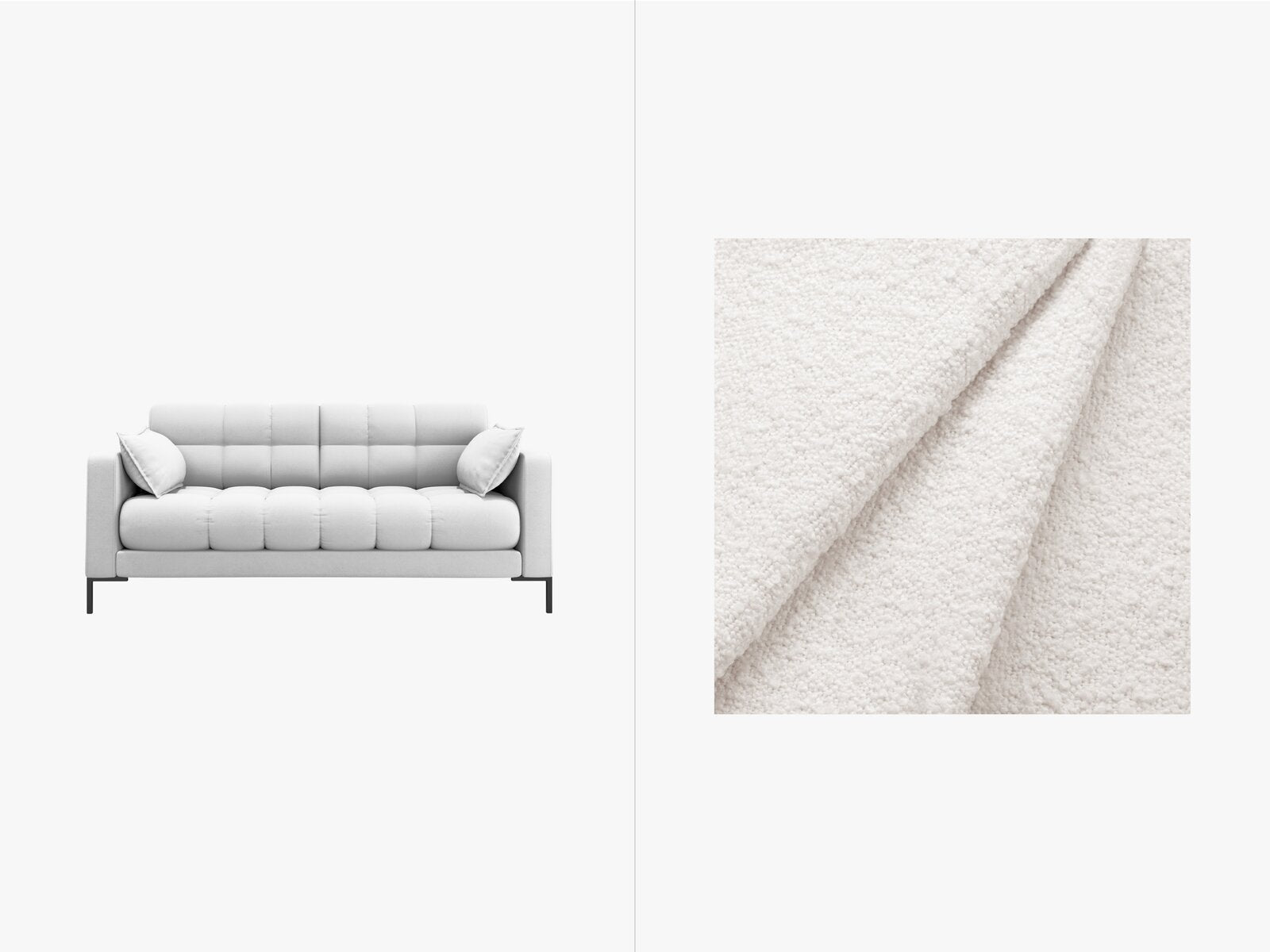Micadoni Sofa Mamaia 2-Sitzer Boucle Baloo Weiß schwarze Beine