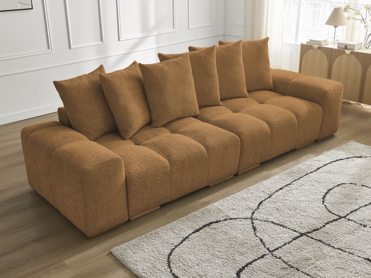 Bobochic Anakin Sofa 3-Sitzer, 6 Kissen Bouclé-Stoff Gelb