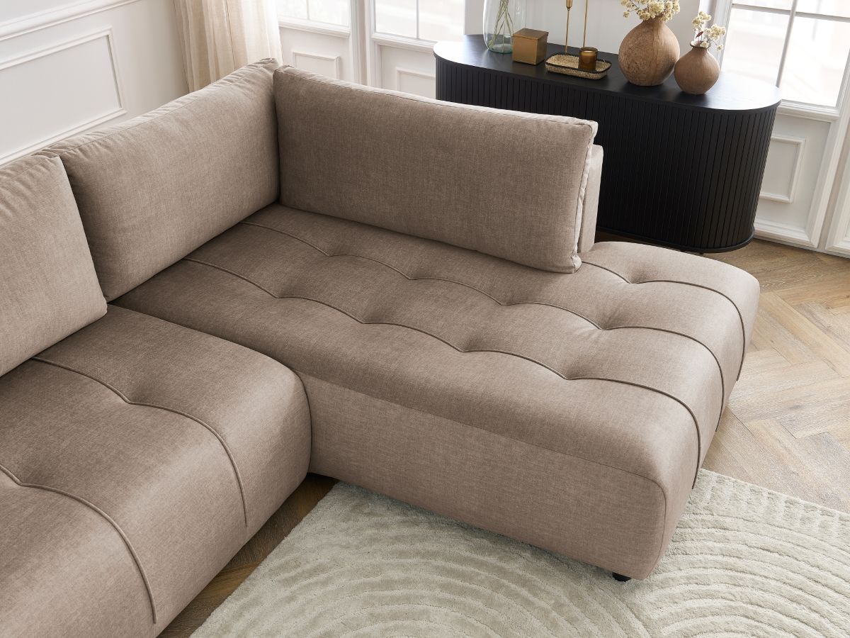 Bobochic Arsene Ecksofa mit Schlaffunktion und Bettkasten 277 × 200 cm Samt Taupe Ecke rechts
