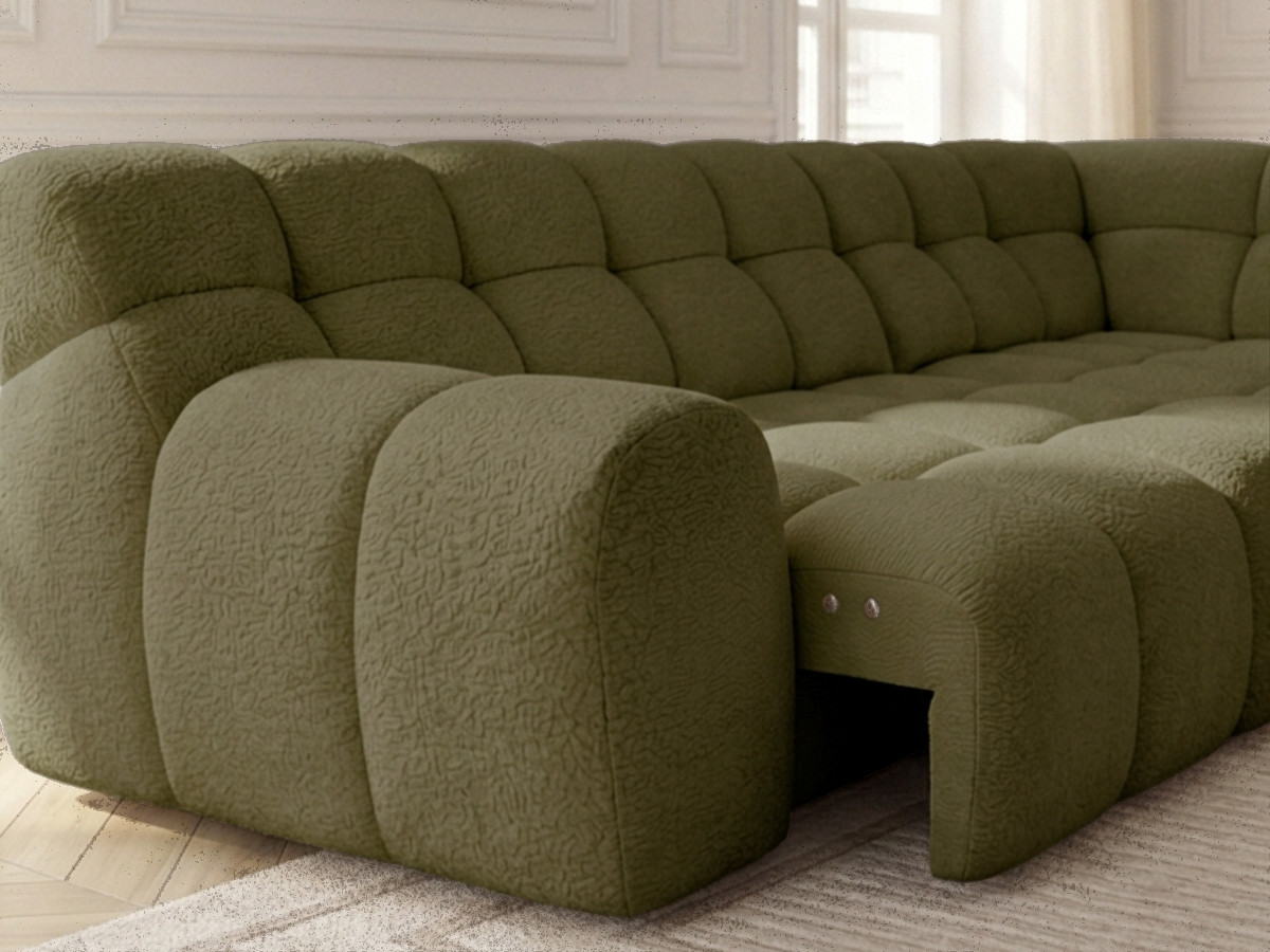 Bobochic Andre Ecksofa mit Schlaffunktion Chenille Grün Ecke rechts