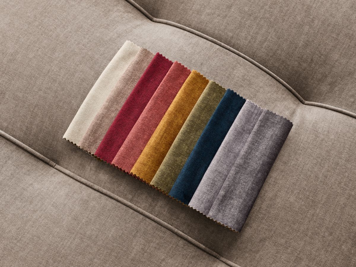 Bobochic Arsene Ecksofa mit Schlaffunktion und Bettkasten 277 × 200 cm Samt Taupe Ecke rechts