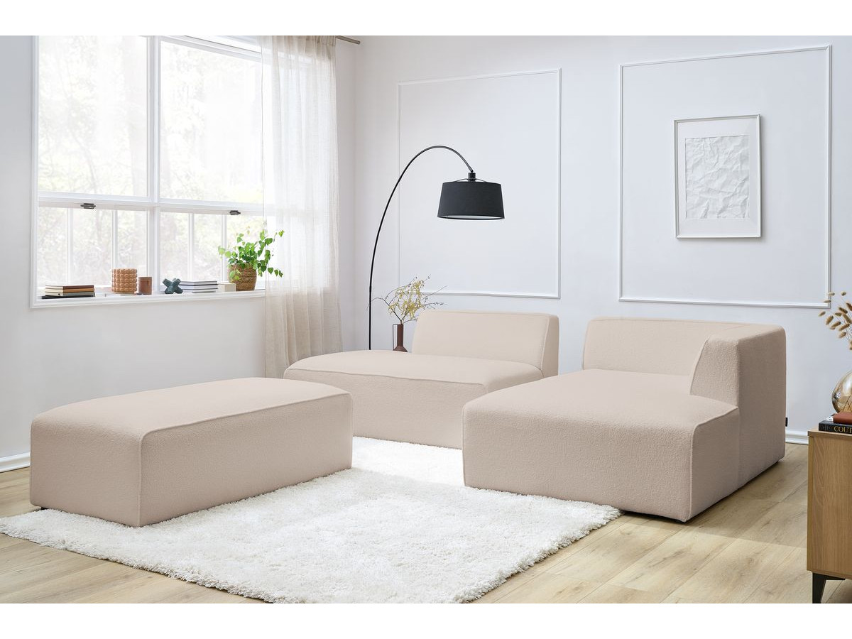 Bobochic Megeve Ecksofa mit Schlaffunktion und Pouf Bouclé-Stoff Beige Ecke rechts