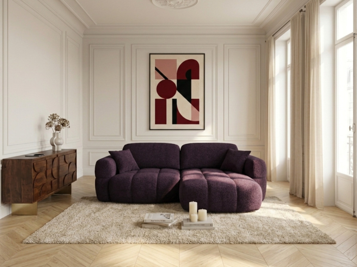 Bobochic Madison Ecksofa mit Schlaffunktion und Bettkasten Stoff Violett