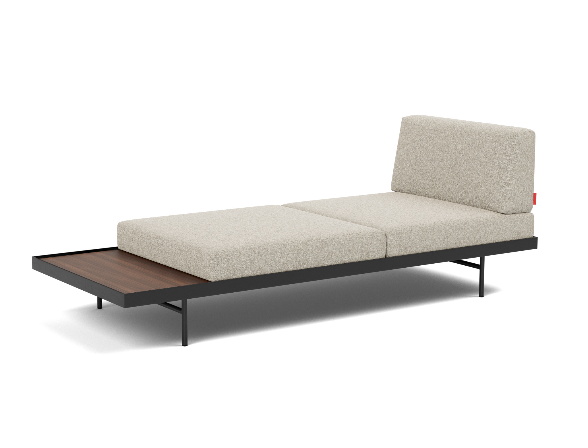 Tagesbett Puri Boucle Skandi 539-Beige Beine mit Nussbaumtisch