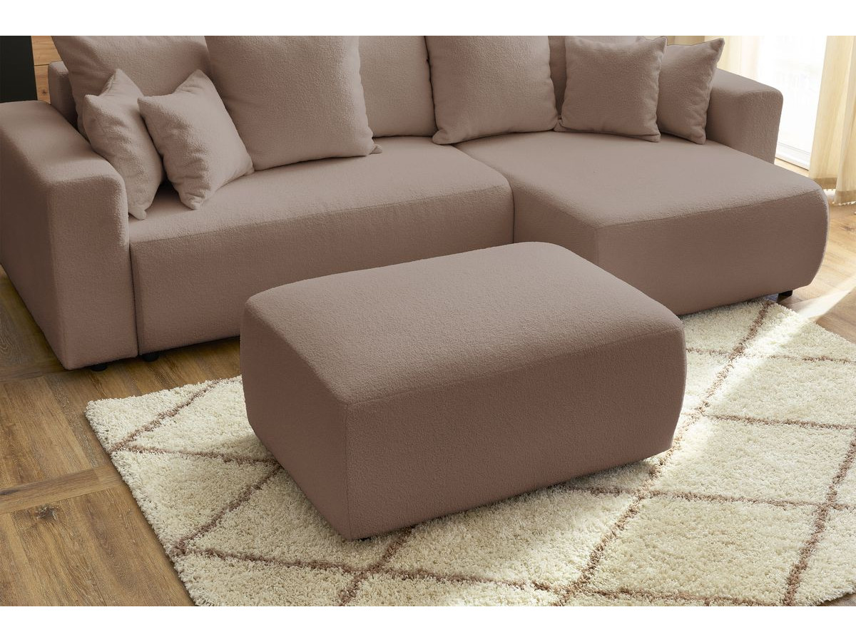 Bobochic Envy Ecksofa mit Schlaffunktion und Bettkasten und rechteckigem Pouf Bouclé-Stoff Braun
