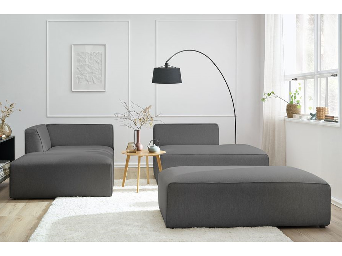 Bobochic Megeve Ecksofa mit Schlaffunktion und Pouf Melange-Stoff Dunkelgrau Ecke links