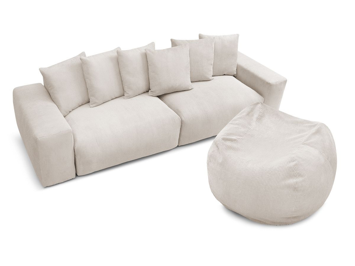 Bobochic Voltaire Sofa 5-Sitzer mit Pouf Cordsamt Beige